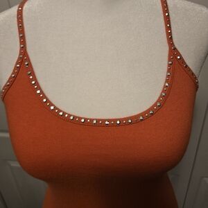 Vintage Rue 21 Top Criss Cross back Size small orange w Rhinestones